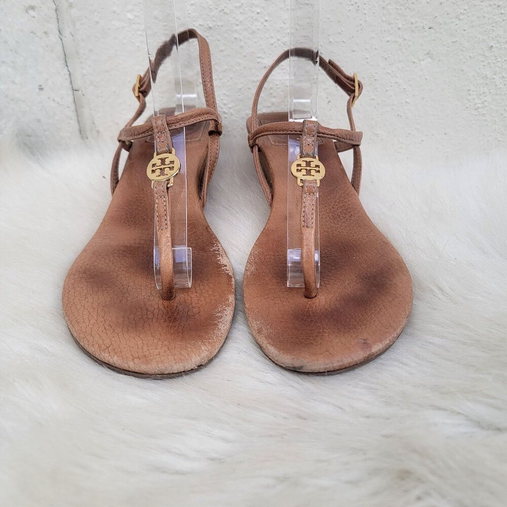 Tory Burch Emmy T-Strap Brown Leather Sandals Sz 6